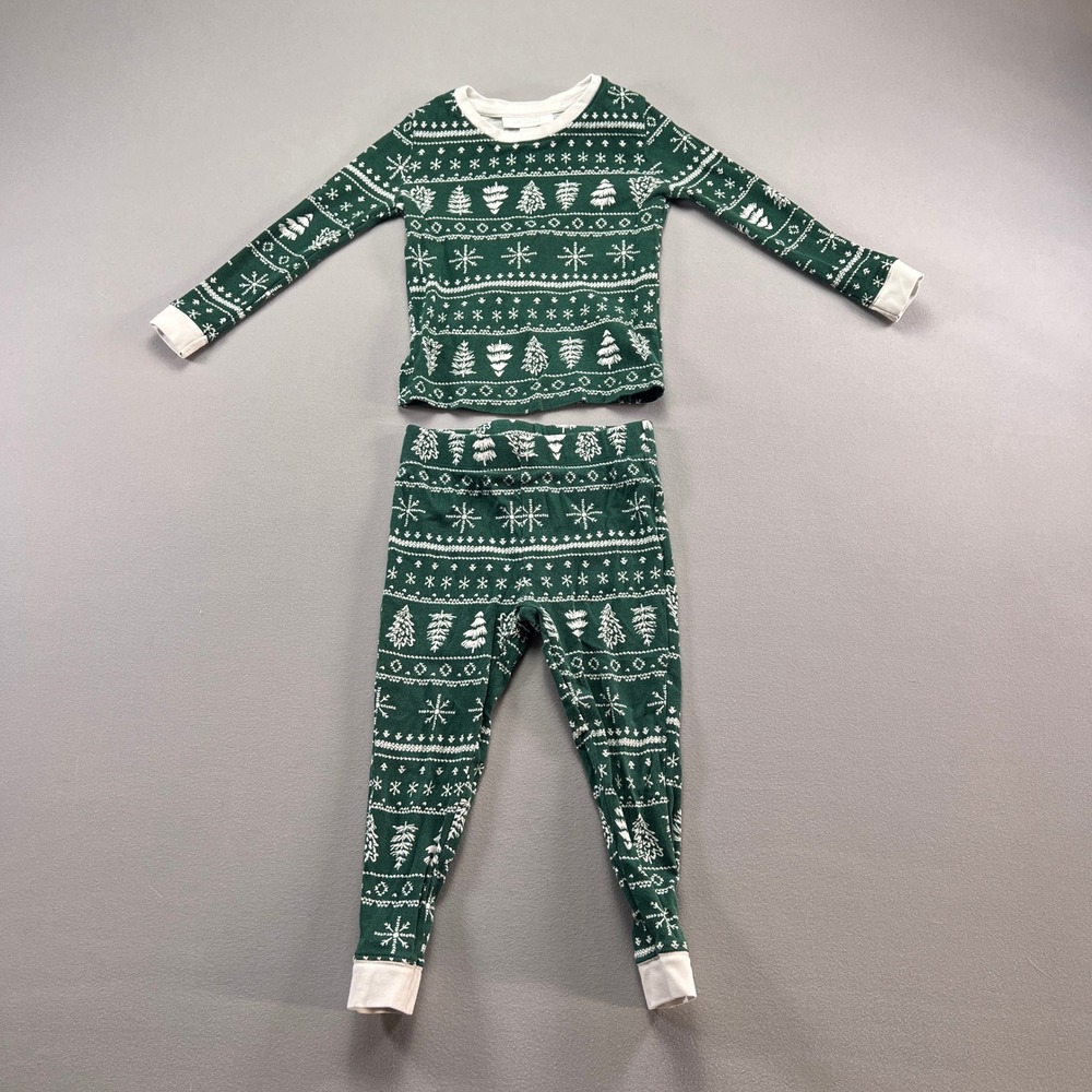 LC Lauren Conrad 2 Piece Pajama Set Kids 4t Green Fair Isle Cotton Sleep Wear
